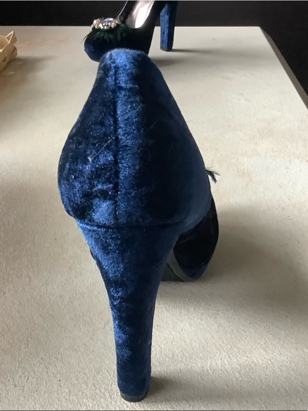 Rampage Navy Blue Velvet Jeweled Heels - Picture 10 of 12